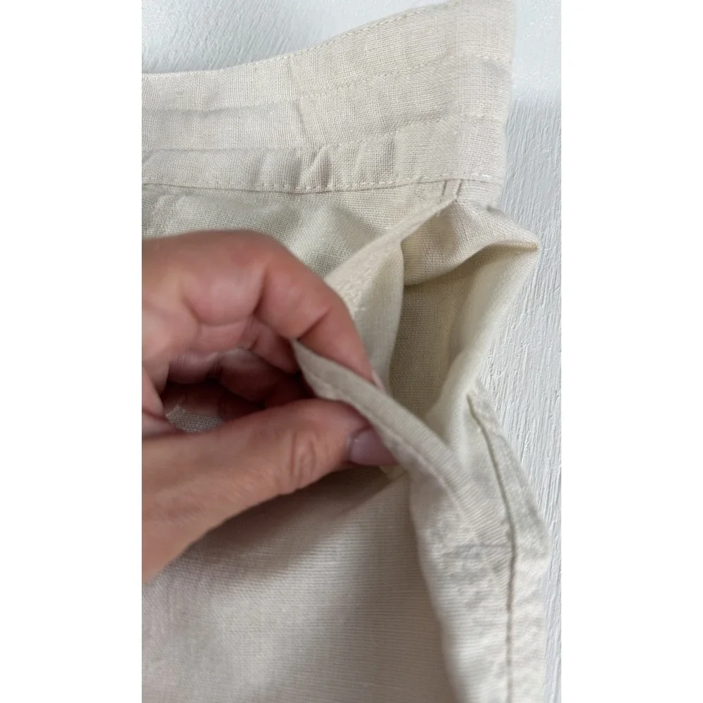 Per Se Shorts Ivory Tan‎ Linen Blend Women's Size Small Tie Elastic Coastal